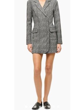 STAUD Black and White Herringbone Blazer